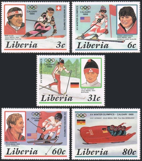 Liberia 1987 Winter Olympics 1984 Gold Medal Winners Stamps Liberia 1987 Winter Olympics 1984 Gold Medal Winners Stamps